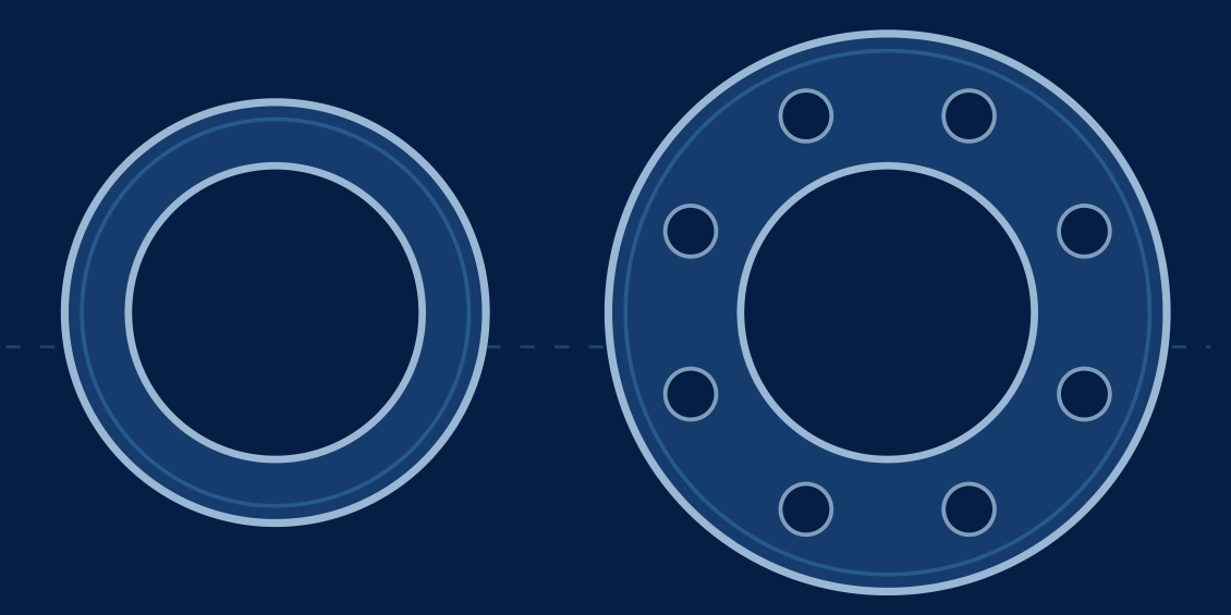 Flat ring and full face gasket profile illustrations from the approved brochure